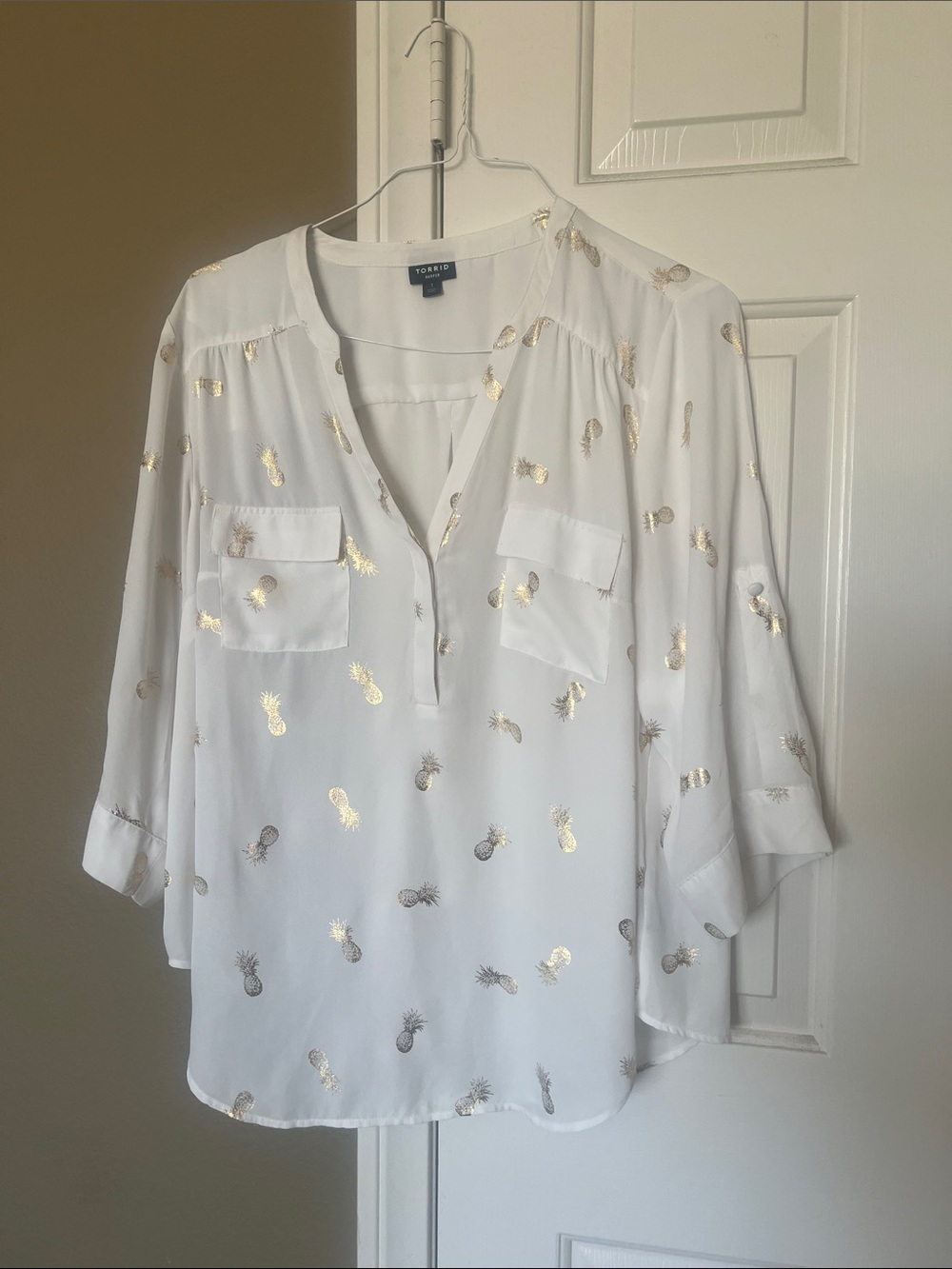 torrid White Blouse with Gold Pineapple Foil
